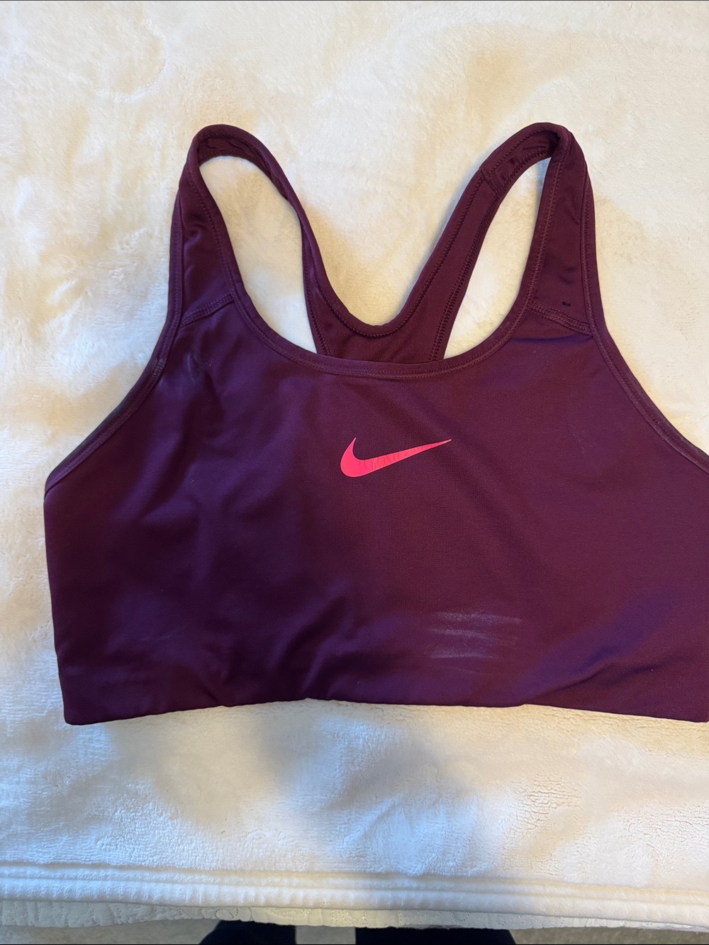 Nike Maroon Racerback Sports Bra with Pink Swoosh